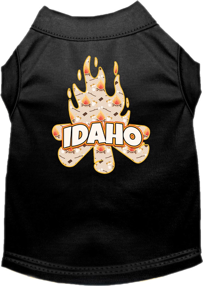 Camiseta serigrafiada para perros y gatos, para mascotas pequeñas y medianas (tallas XS a XL), "Idaho Around The Campfire"