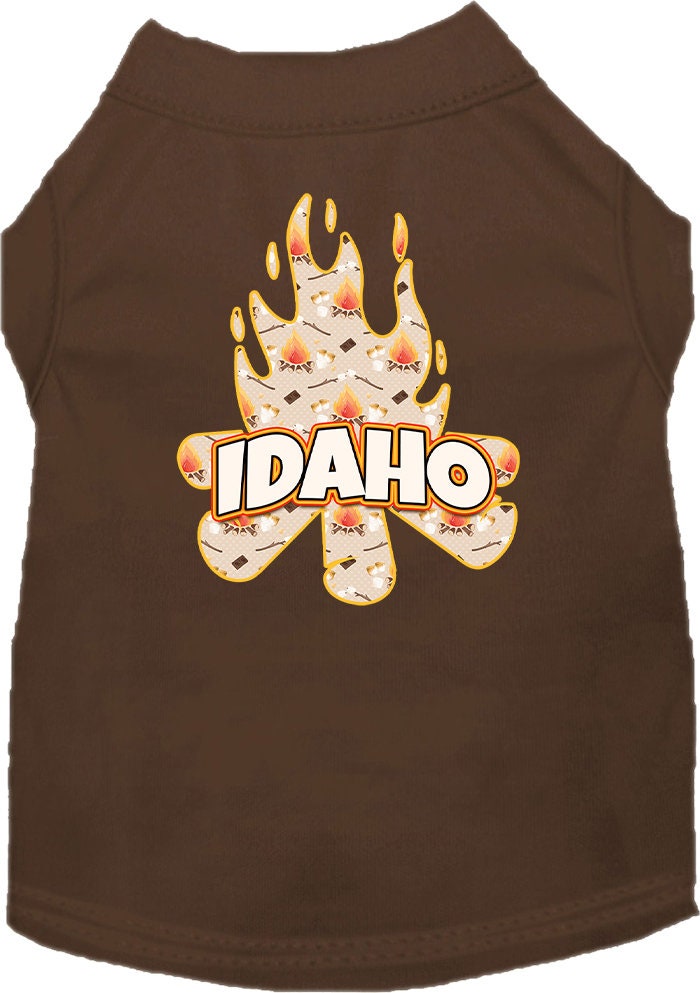 Camiseta serigrafiada para perros y gatos, para mascotas pequeñas y medianas (tallas XS a XL), "Idaho Around The Campfire"