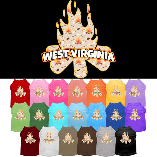 Camiseta serigrafiada para perros y gatos, para mascotas pequeñas y medianas (tallas XS a XL), "West Virginia Around The Campfire"