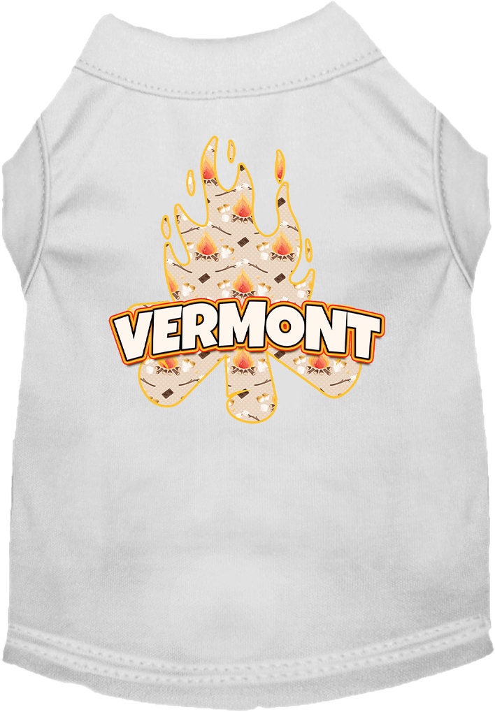 Camiseta serigrafiada para perros y gatos, para mascotas pequeñas y medianas (tallas XS a XL), "Vermont Around The Campfire"