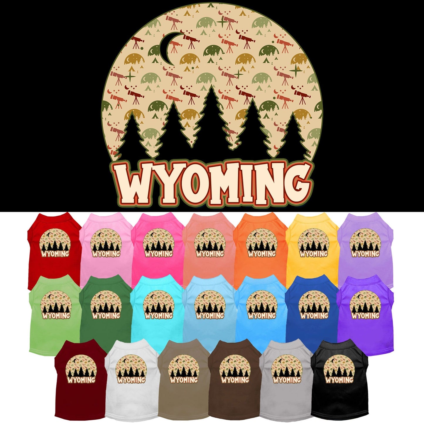 Pet Dog & Cat Screen Printed Shirt for Small to Medium Pets (Sizes XS-XL), "Wyoming Under The Stars"