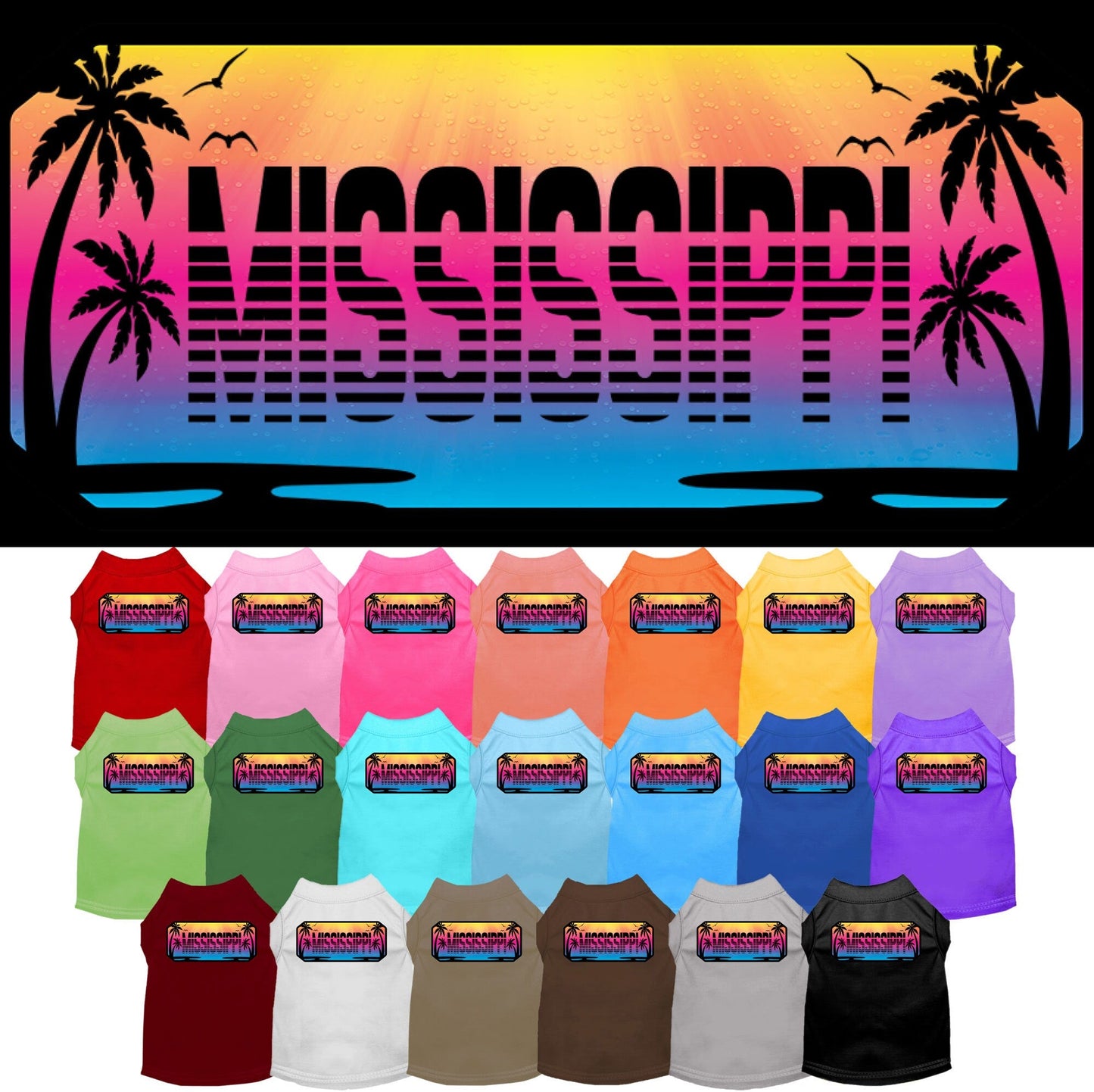 Camisa serigrafiada para perros y gatos, para mascotas pequeñas y medianas (tallas XS a XL), "Mississippi Beach Shades"