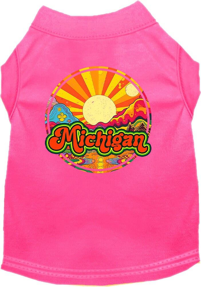 Camiseta serigrafiada para perros y gatos, para mascotas pequeñas y medianas (tallas XS a XL), "Michigan Mellow Mountain"