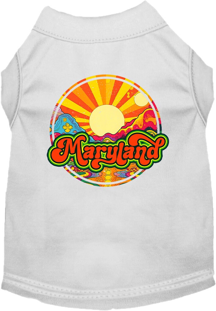 Camiseta serigrafiada para perros y gatos, para mascotas pequeñas y medianas (tallas XS a XL), "Maryland Mellow Mountain"