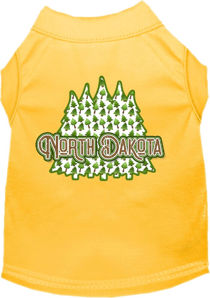 Camiseta serigrafiada para perros y gatos, para mascotas pequeñas y medianas (tallas XS a XL), "North Dakota Woodland Trees"