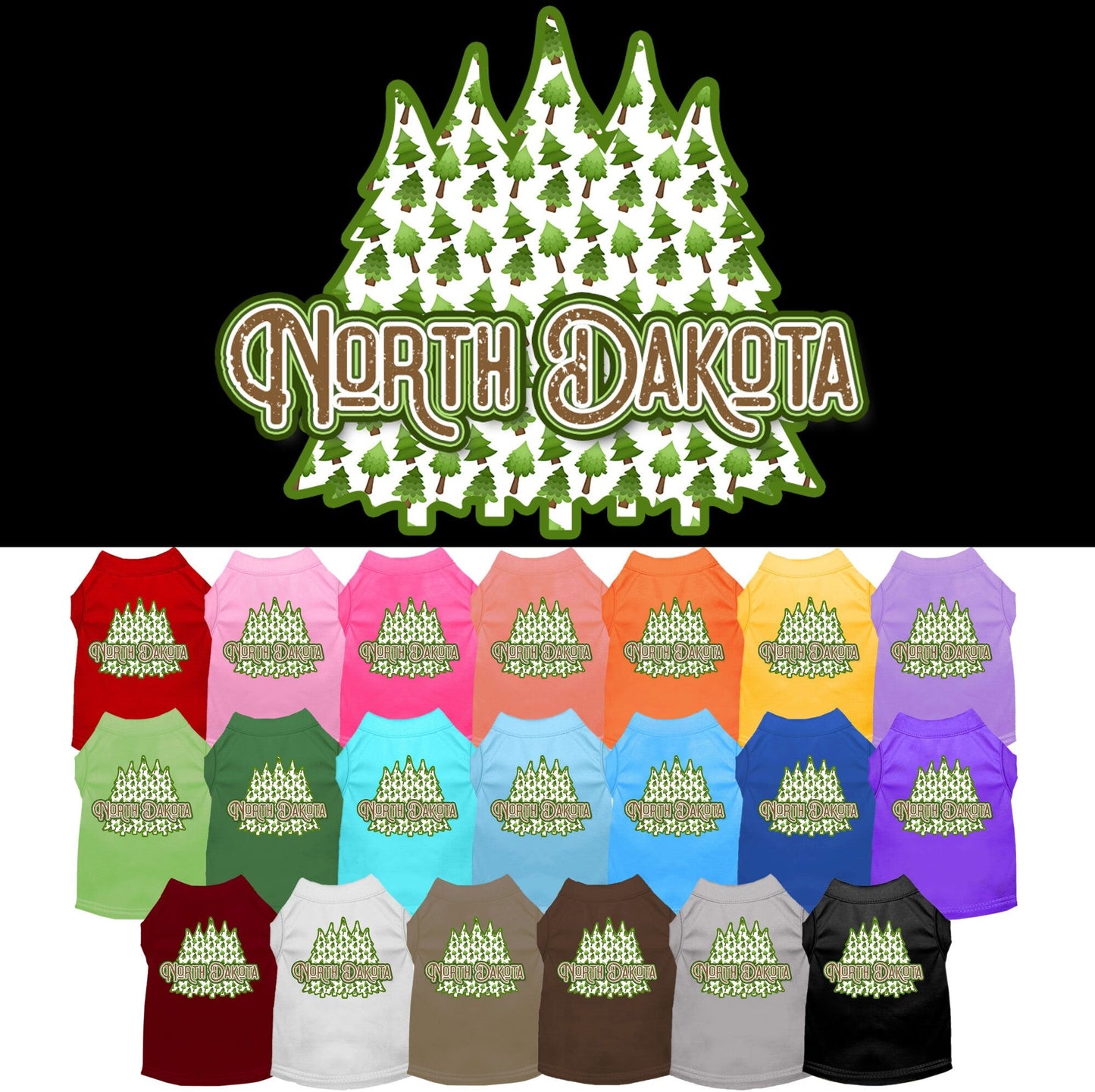 Camiseta serigrafiada para perros y gatos, para mascotas pequeñas y medianas (tallas XS a XL), "North Dakota Woodland Trees"