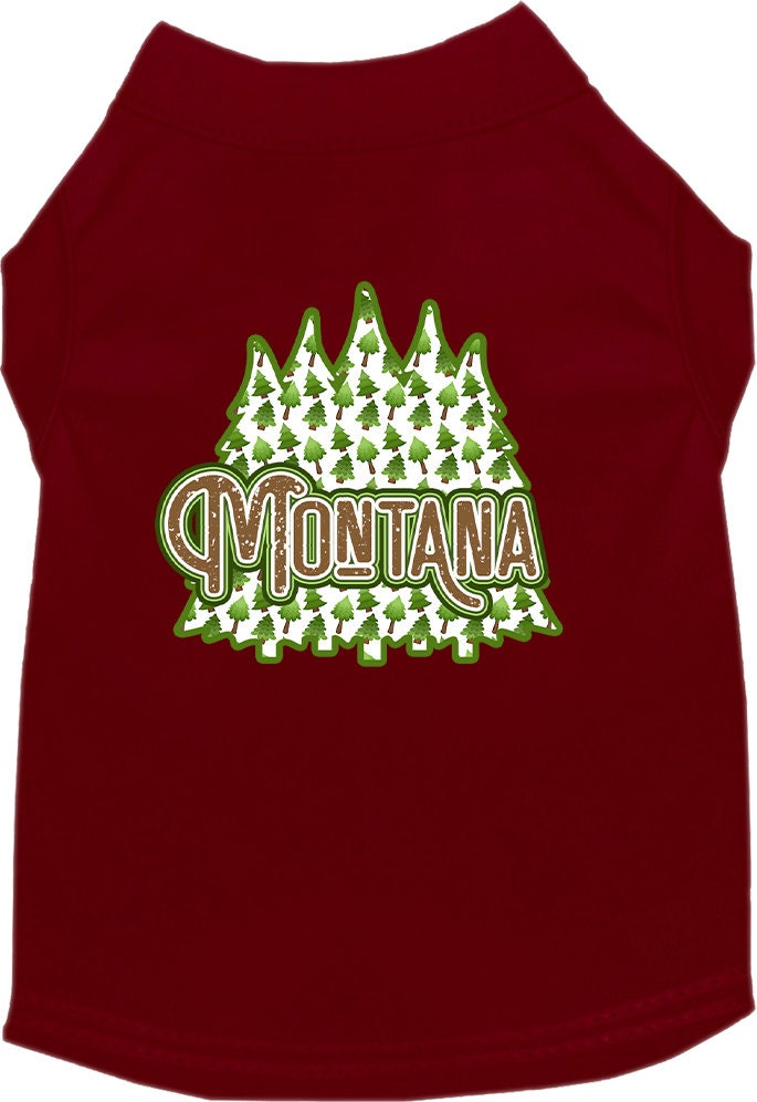 Camiseta serigrafiada para perros y gatos, para mascotas pequeñas y medianas (tallas XS a XL), "Montana Woodland Trees"