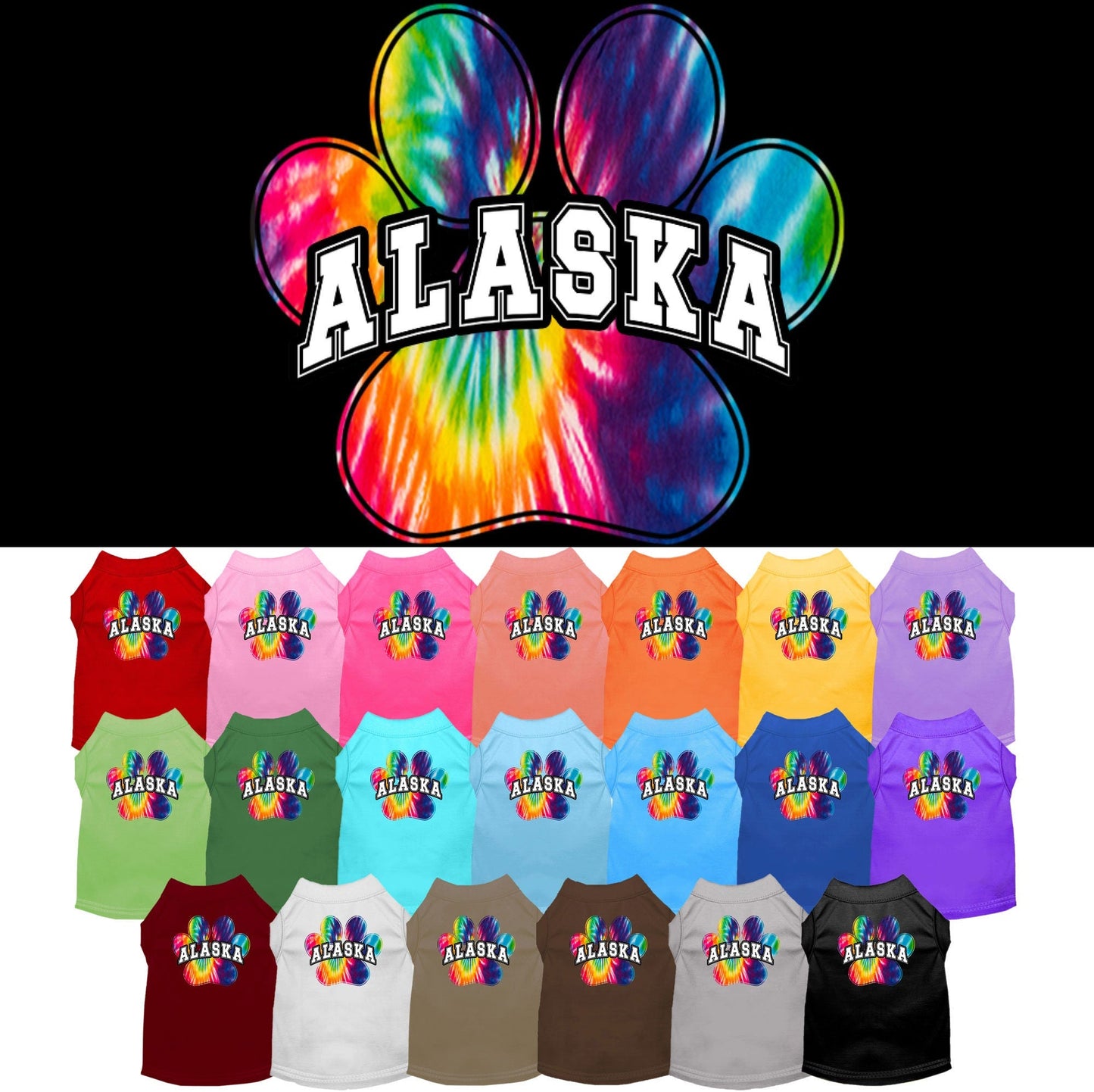 Pet Dog & Cat Screen Printed Shirt for Small to Medium Pets (Sizes XS-XL), "Alaska Bright Tie Dye"