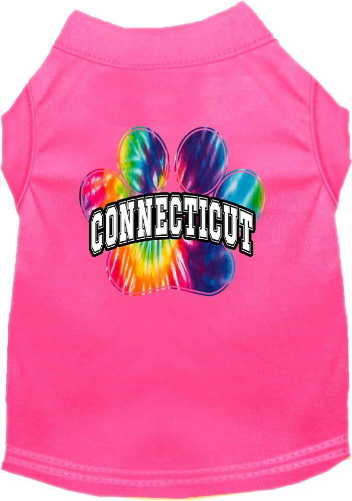 Camisa serigrafiada para perros y gatos para mascotas medianas y grandes (tallas 2XL-6XL), "Connecticut Bright Tie Dye"