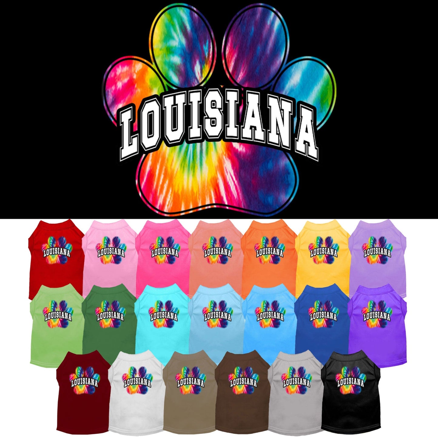 Camisa serigrafiada para perros y gatos para mascotas pequeñas y medianas (tallas XS a XL), "Louisiana Bright Tie Dye"