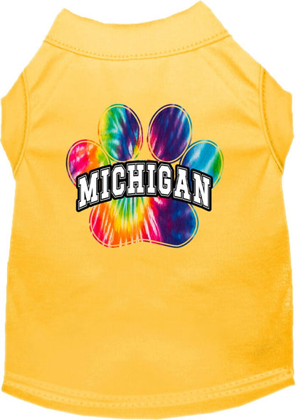 Camisa serigrafiada para perros y gatos para mascotas pequeñas y medianas (tallas XS a XL), "Michigan Bright Tie Dye"