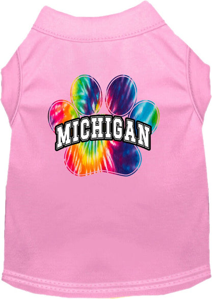 Camisa serigrafiada para perros y gatos para mascotas pequeñas y medianas (tallas XS a XL), "Michigan Bright Tie Dye"