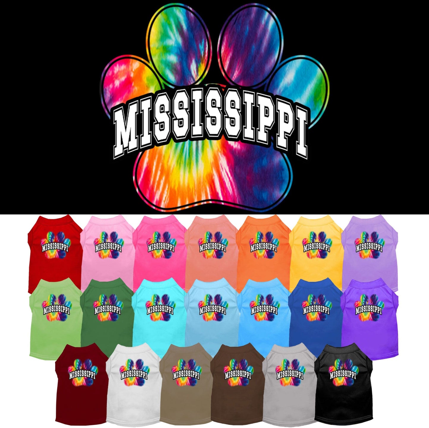 Pet Dog & Cat Screen Printed Shirt for Medium to Large Pets (Sizes 2XL-6XL), "Mississippi Bright Tie Dye"