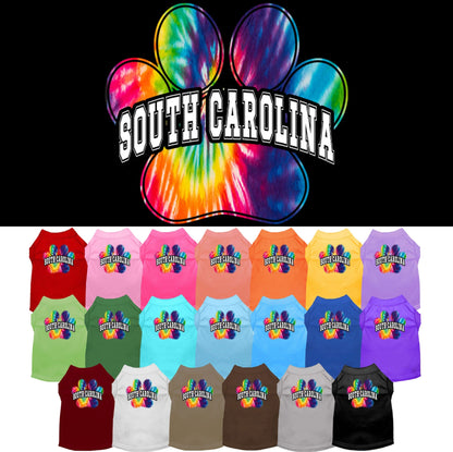 Camisa serigrafiada para perros y gatos para mascotas pequeñas y medianas (tallas XS a XL), "South Carolina Bright Tie Dye"