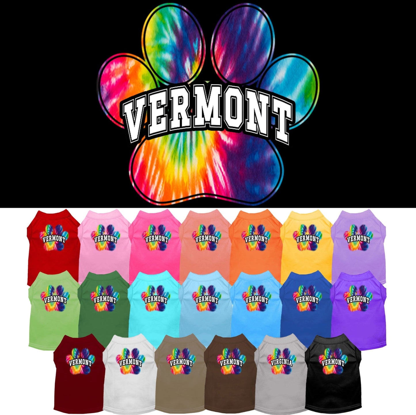 Camisa estampada para perros y gatos para mascotas medianas y grandes (tallas 2XL-6XL), "Vermont Bright Tie Dye"