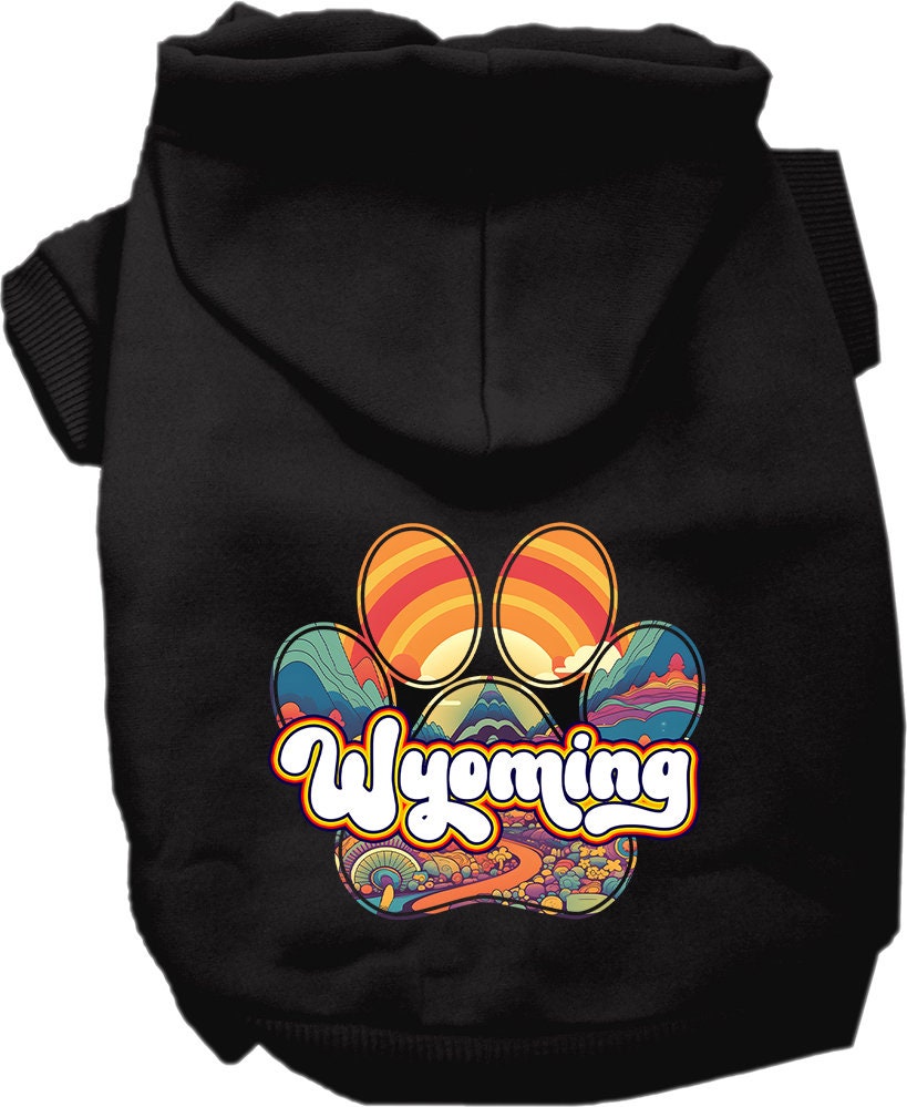 Sudadera con capucha serigrafiada para perros y gatos, para mascotas pequeñas y medianas (tallas XS a XL), "Wyoming Groovy Summit"