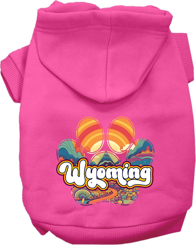 Sudadera con capucha serigrafiada para perros y gatos, para mascotas pequeñas y medianas (tallas XS a XL), "Wyoming Groovy Summit"