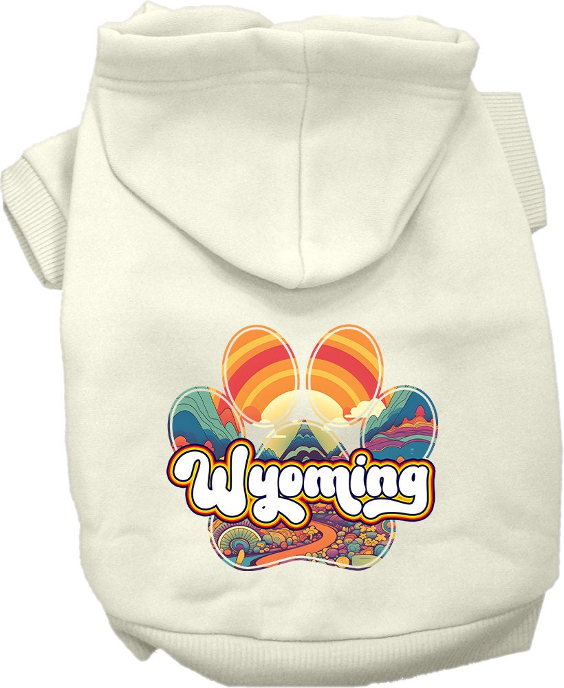 Sudadera con capucha serigrafiada para perros y gatos, para mascotas pequeñas y medianas (tallas XS a XL), "Wyoming Groovy Summit"