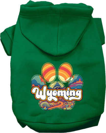 Sudadera con capucha serigrafiada para perros y gatos, para mascotas pequeñas y medianas (tallas XS a XL), "Wyoming Groovy Summit"