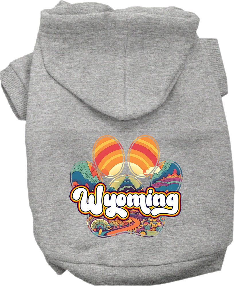 Sudadera con capucha serigrafiada para perros y gatos, para mascotas pequeñas y medianas (tallas XS a XL), "Wyoming Groovy Summit"