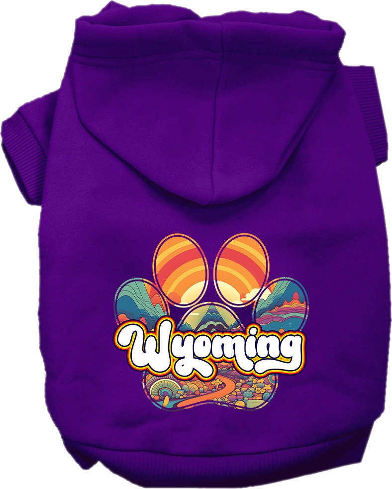 Sudadera con capucha serigrafiada para perros y gatos, para mascotas pequeñas y medianas (tallas XS a XL), "Wyoming Groovy Summit"