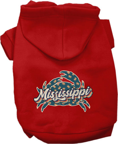 Sudadera con capucha serigrafiada para perros y gatos, para mascotas pequeñas y medianas (tallas XS a XL), "Mississippi Retro Crabs"