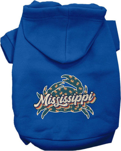 Sudadera con capucha serigrafiada para perros y gatos, para mascotas pequeñas y medianas (tallas XS a XL), "Mississippi Retro Crabs"