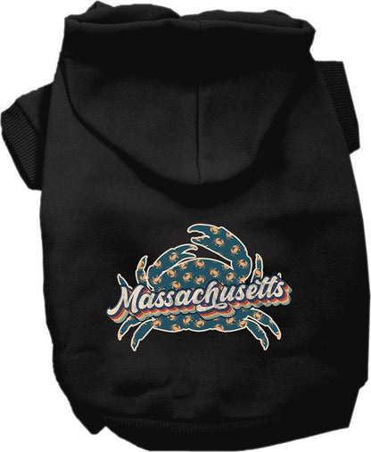 Sudadera con capucha serigrafiada para perros y gatos, para mascotas pequeñas y medianas (tallas XS a XL), "Massachusetts Retro Crabs"