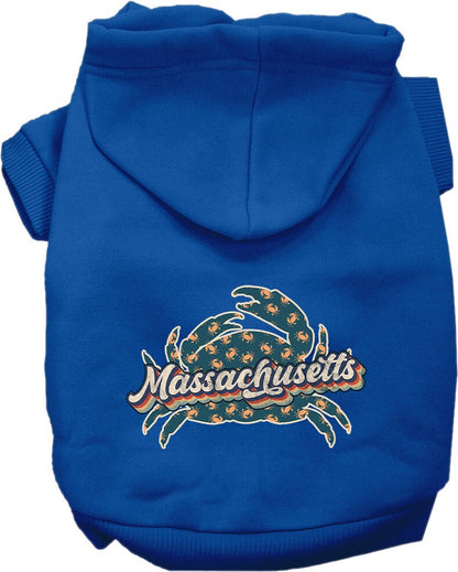 Sudadera con capucha serigrafiada para perros y gatos, para mascotas pequeñas y medianas (tallas XS a XL), "Massachusetts Retro Crabs"