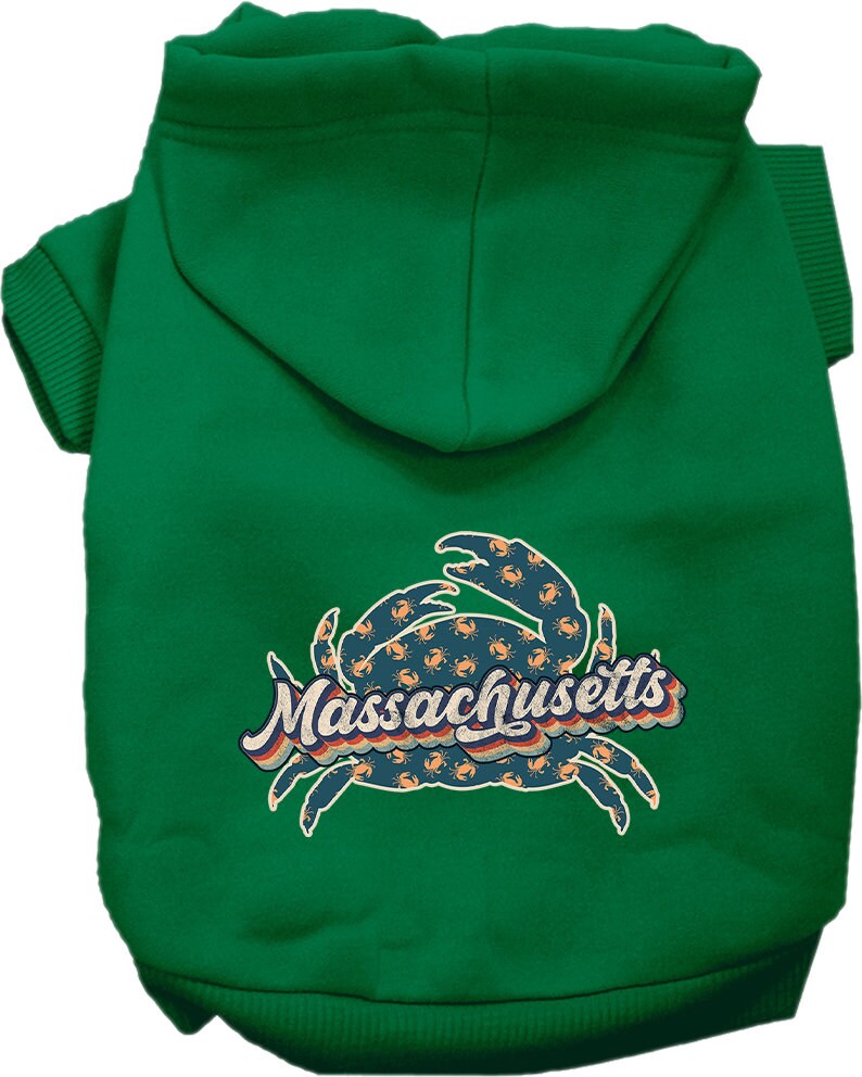 Sudadera con capucha serigrafiada para perros y gatos, para mascotas pequeñas y medianas (tallas XS a XL), "Massachusetts Retro Crabs"