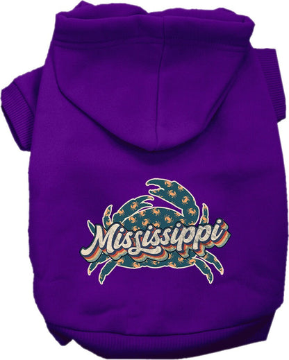 Pet Dog & Cat Screen Printed Hoodie for Medium to Large Pets (Sizes 2XL-6XL), "Mississippi Retro Crabs"