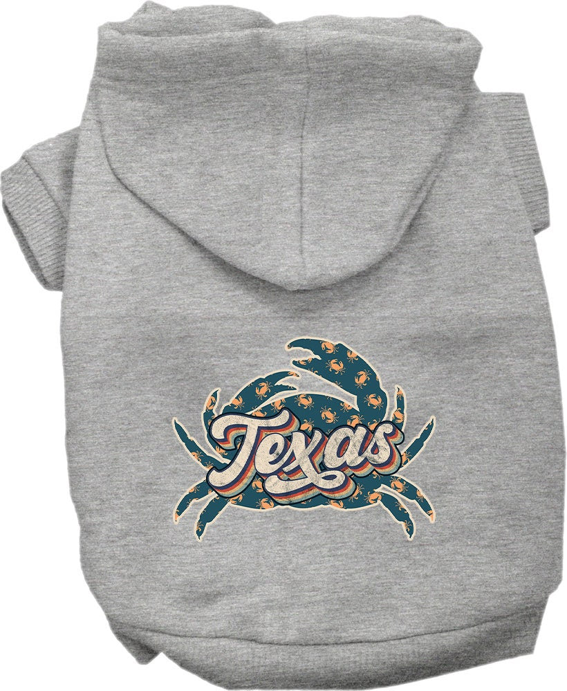 Pet Dog & Cat Screen Printed Hoodie for Small to Medium Pets (Sizes XS-XL), "Texas Retro Crabs"