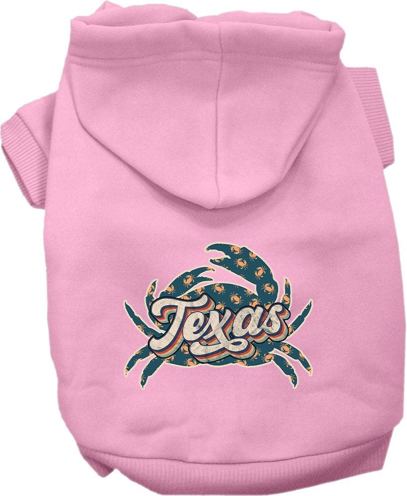 Pet Dog & Cat Screen Printed Hoodie for Small to Medium Pets (Sizes XS-XL), "Texas Retro Crabs"