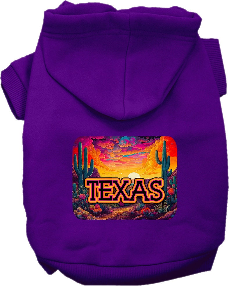 Pet Dog & Cat Screen Printed Hoodie for Small to Medium Pets (Sizes XS-XL), "Texas Neon Desert"