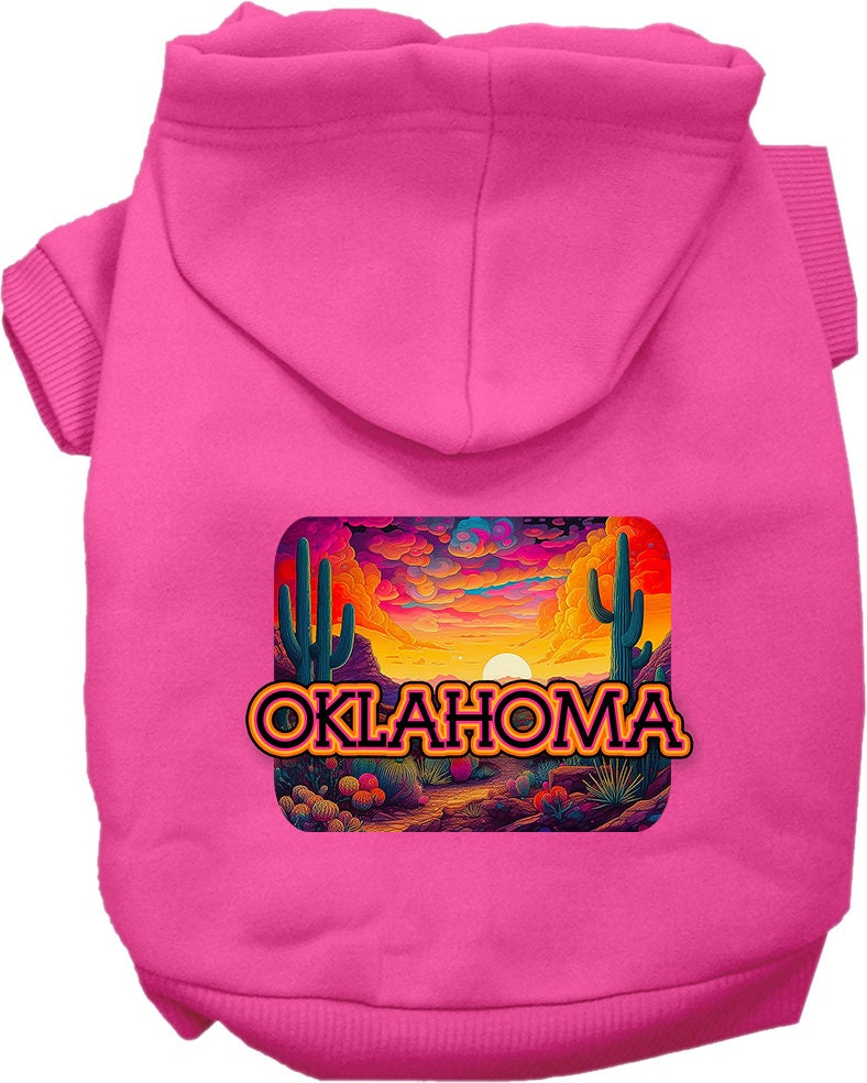 Sudadera con capucha serigrafiada para perros y gatos, para mascotas pequeñas y medianas (tallas XS a XL), "Oklahoma Neon Desert"