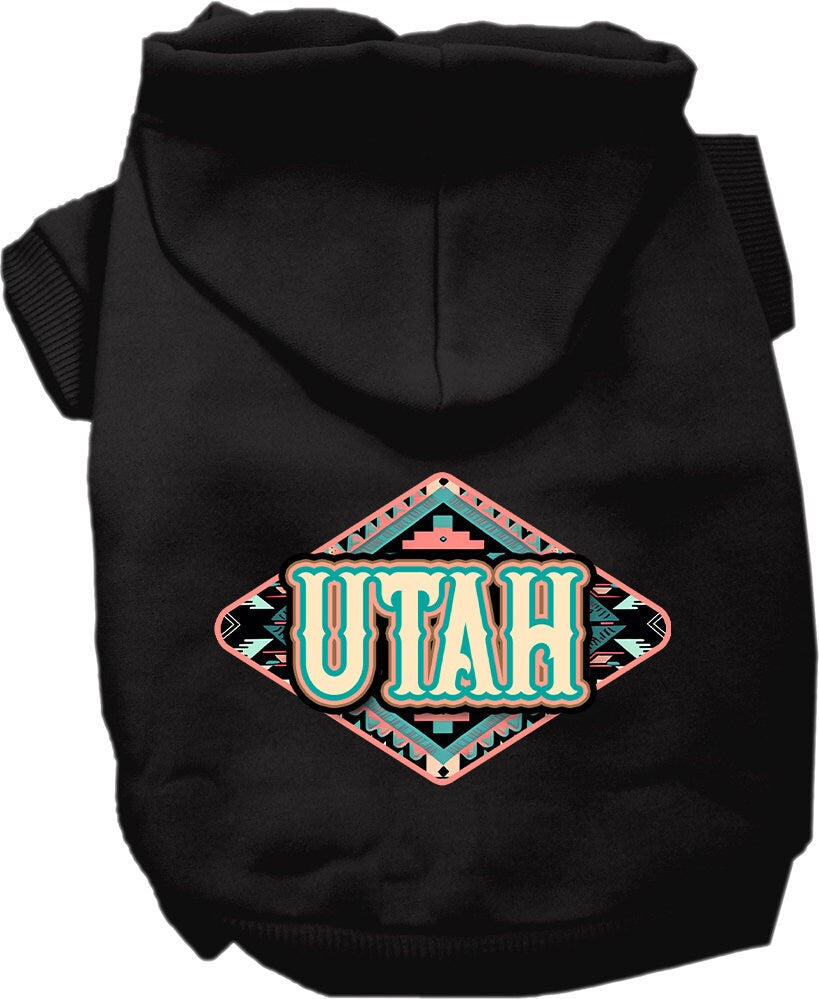 Sudadera con capucha serigrafiada para perros y gatos, para mascotas pequeñas y medianas (tallas XS a XL), "Utah Peach Aztec"