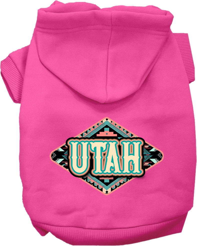 Sudadera con capucha serigrafiada para perros y gatos, para mascotas pequeñas y medianas (tallas XS a XL), "Utah Peach Aztec"