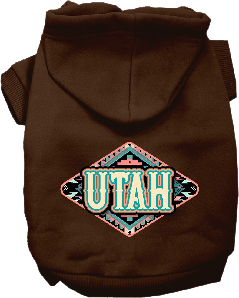 Sudadera con capucha serigrafiada para perros y gatos, para mascotas pequeñas y medianas (tallas XS a XL), "Utah Peach Aztec"