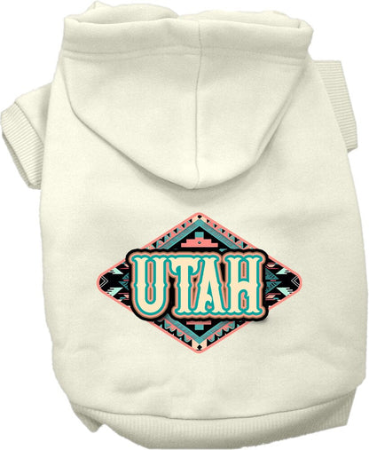 Sudadera con capucha serigrafiada para perros y gatos, para mascotas pequeñas y medianas (tallas XS a XL), "Utah Peach Aztec"