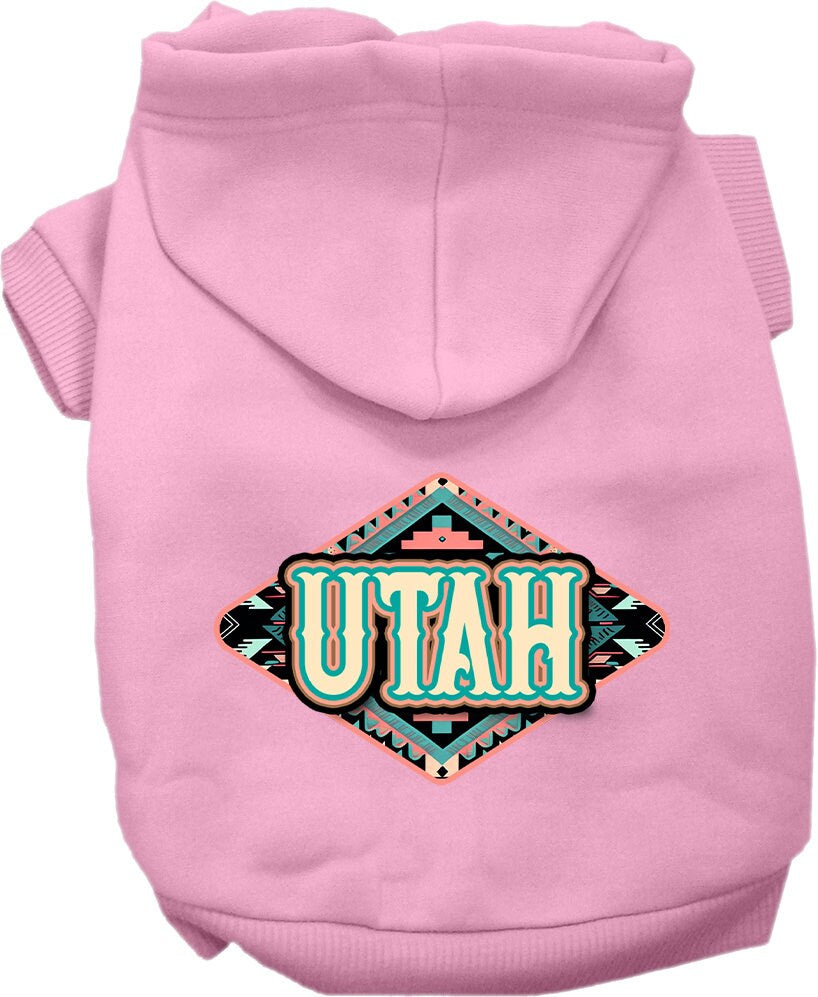 Sudadera con capucha serigrafiada para perros y gatos, para mascotas pequeñas y medianas (tallas XS a XL), "Utah Peach Aztec"