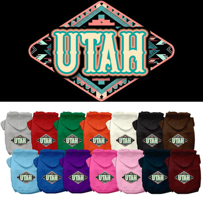 Sudadera con capucha serigrafiada para perros y gatos, para mascotas pequeñas y medianas (tallas XS a XL), "Utah Peach Aztec"