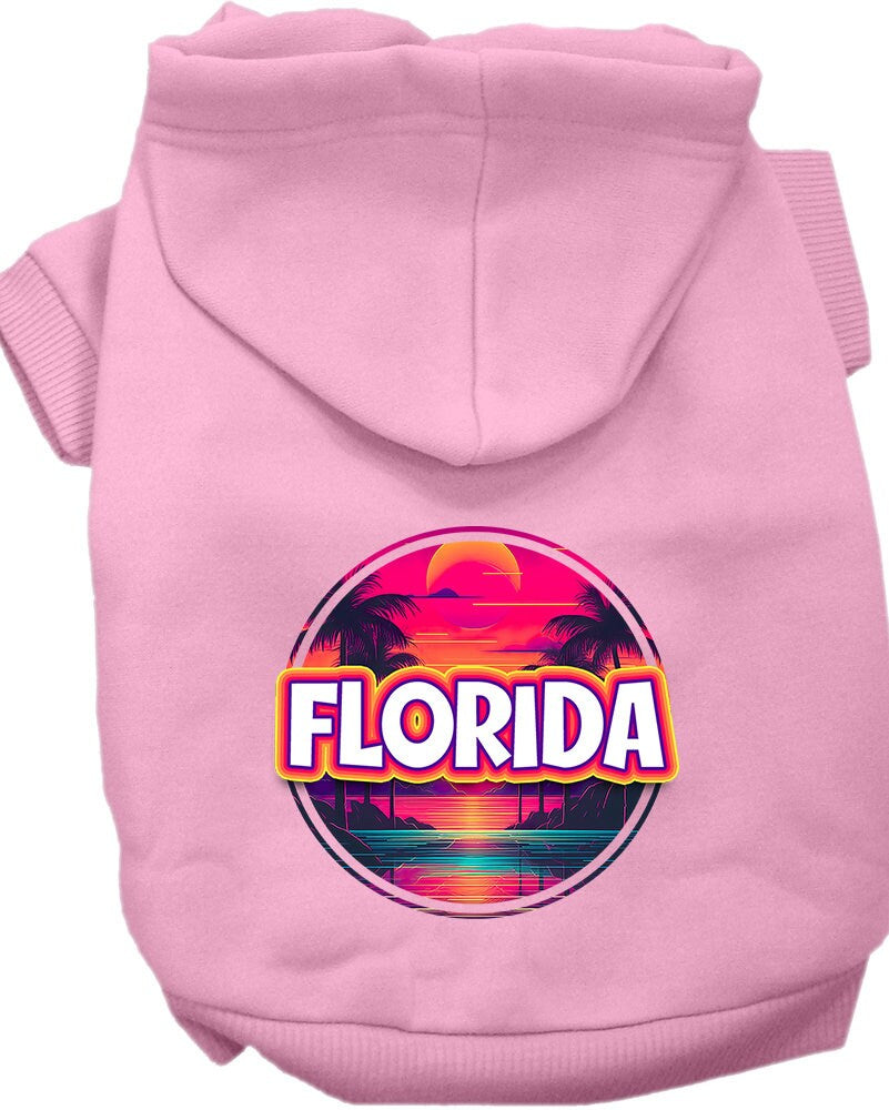 Sudadera con capucha serigrafiada para perros y gatos, para mascotas pequeñas y medianas (tallas XS a XL), "Florida Neon Beach Sunset"