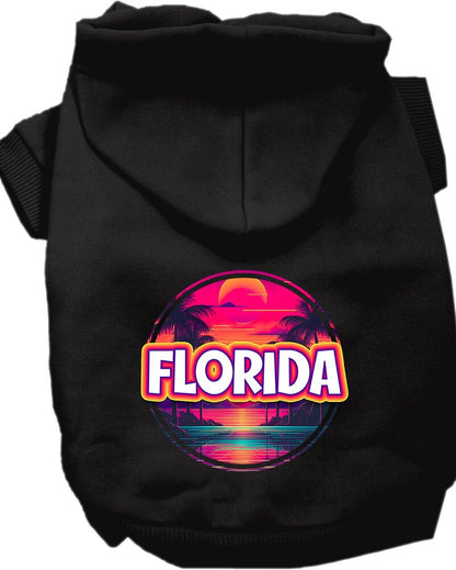 Sudadera con capucha serigrafiada para perros y gatos, para mascotas pequeñas y medianas (tallas XS a XL), "Florida Neon Beach Sunset"