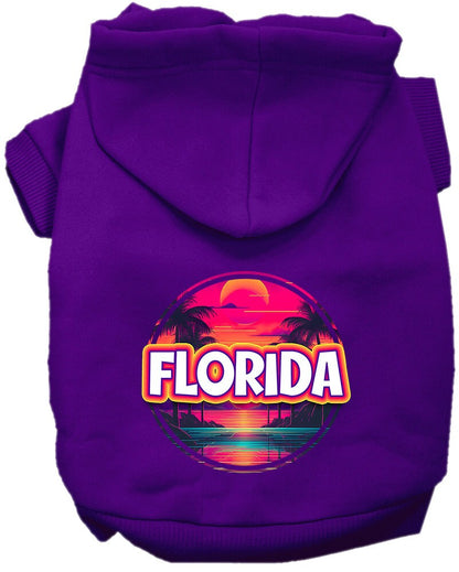 Sudadera con capucha serigrafiada para perros y gatos, para mascotas pequeñas y medianas (tallas XS a XL), "Florida Neon Beach Sunset"