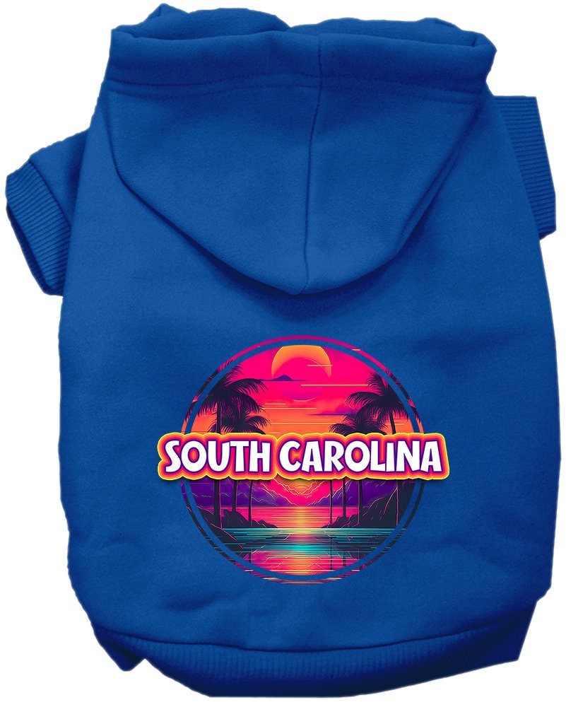 Pet Dog & Cat Screen Printed Hoodie for Small to Medium Pets (Sizes XS-XL), "South Carolina Neon Beach Sunset"