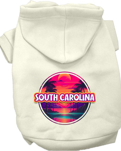 Pet Dog & Cat Screen Printed Hoodie for Small to Medium Pets (Sizes XS-XL), "South Carolina Neon Beach Sunset"