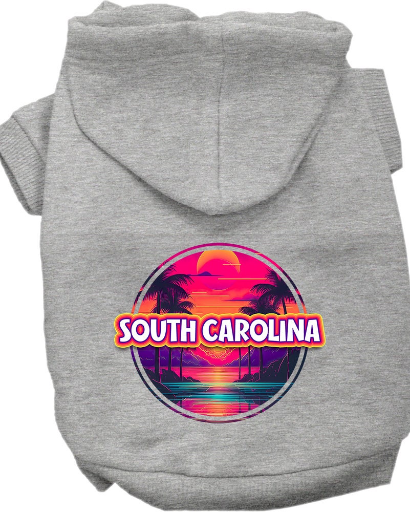 Pet Dog & Cat Screen Printed Hoodie for Small to Medium Pets (Sizes XS-XL), "South Carolina Neon Beach Sunset"