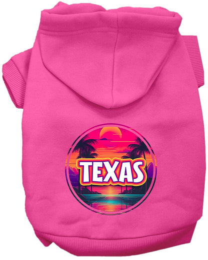 Sudadera con capucha serigrafiada para perros y gatos, para mascotas pequeñas y medianas (tallas XS a XL), "Texas Neon Beach Sunset"