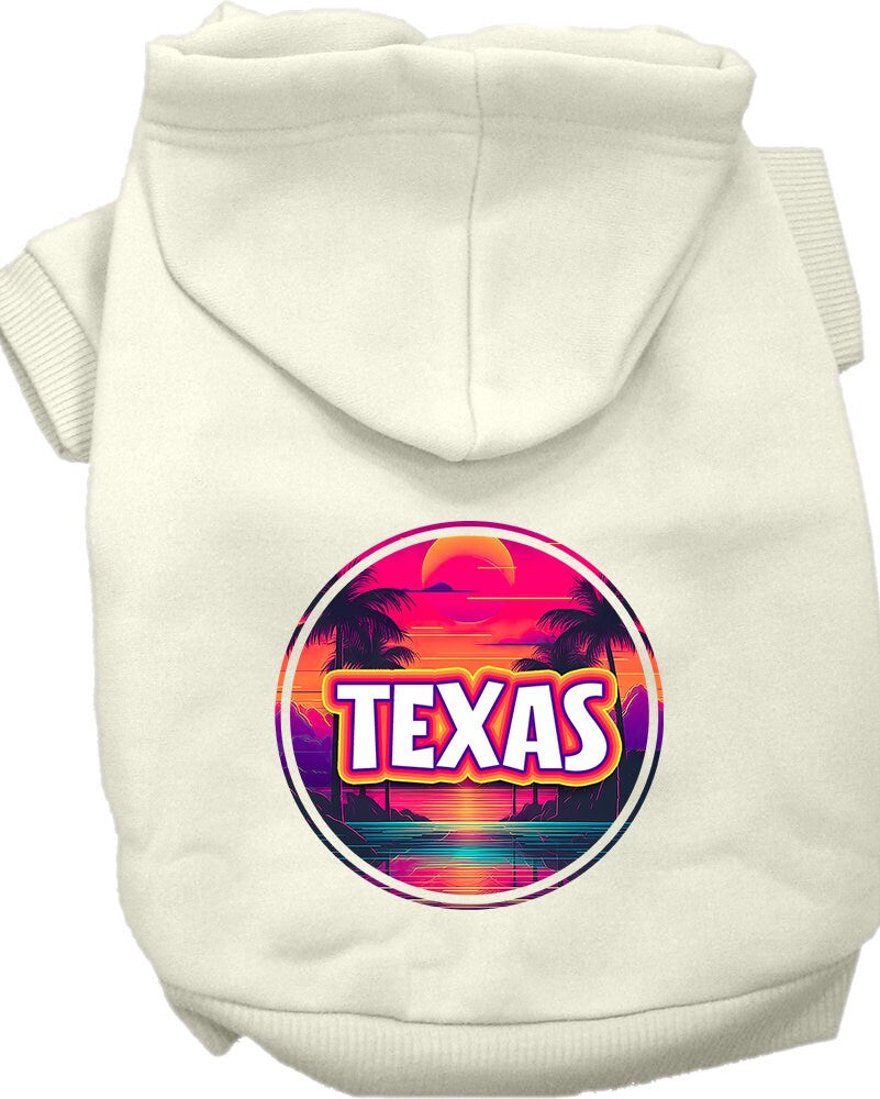 Sudadera con capucha serigrafiada para perros y gatos, para mascotas pequeñas y medianas (tallas XS a XL), "Texas Neon Beach Sunset"