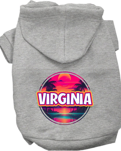 Pet Dog & Cat Screen Printed Hoodie for Small to Medium Pets (Sizes XS-XL), "Virginia Neon Beach Sunset"